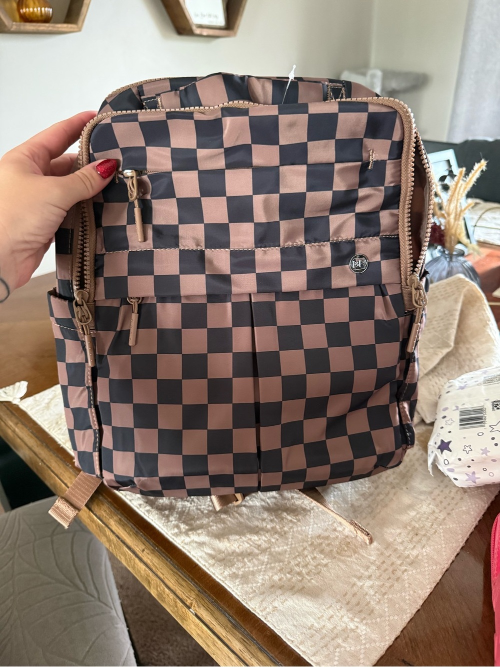 Checkered Pink and Black Women’s Backpack – Fashionable Everyday Pack
